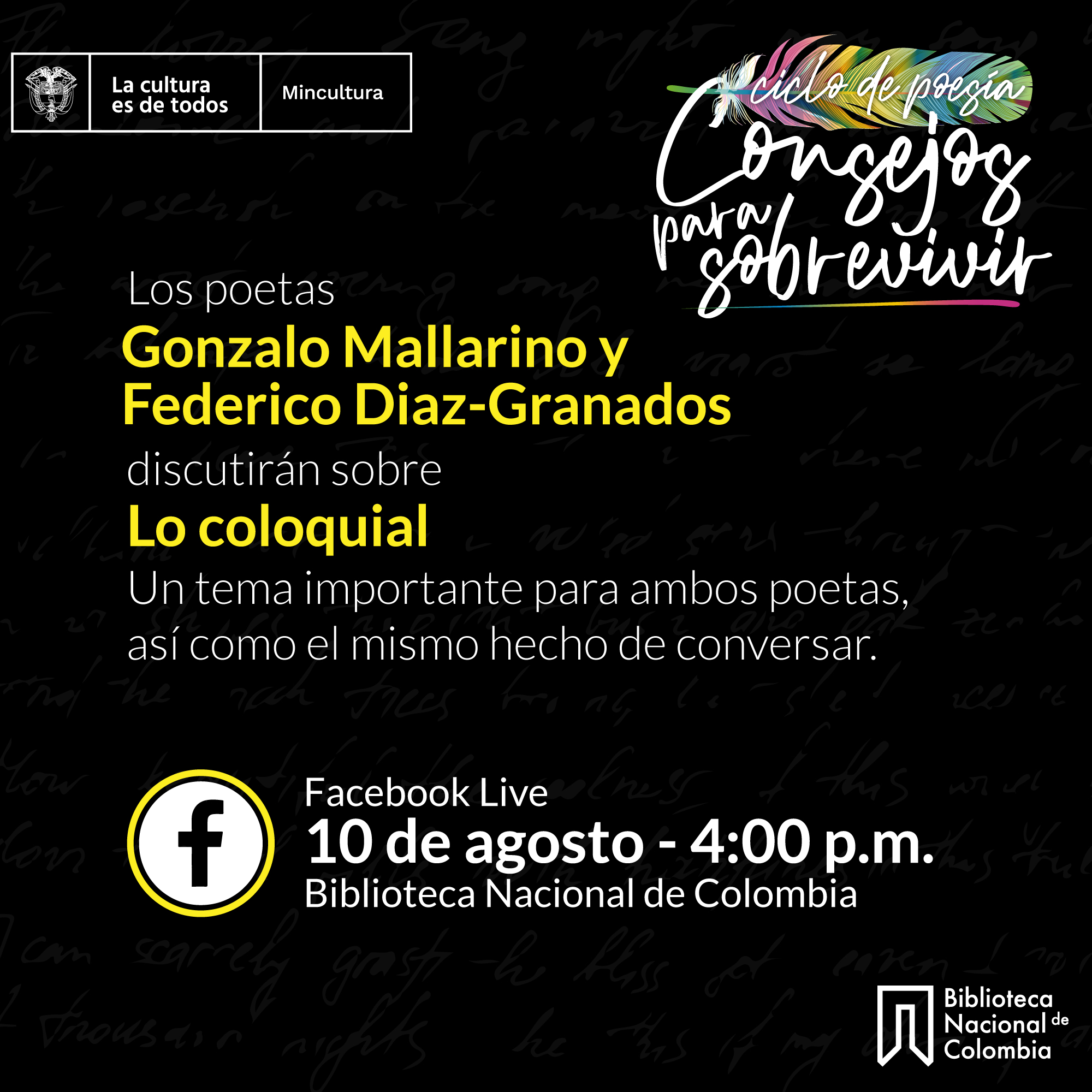 Ciclo de poesía Consejos para sobrevivir con Gonzalo Mallarino y Federico Diaz-Granados
